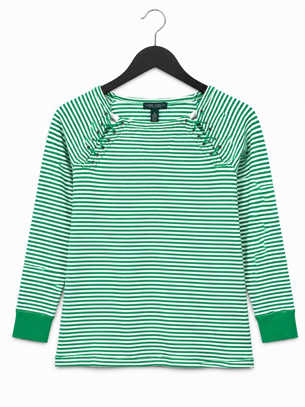 Ralph Lauren Green and White Striped Long-Sleeve Tee